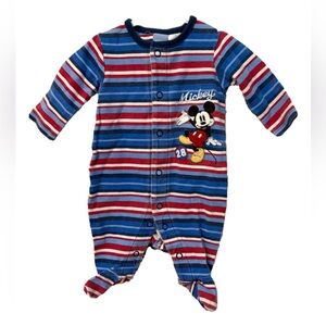 Disney Mickey Mouse Striped Footie - Red, Blue, White